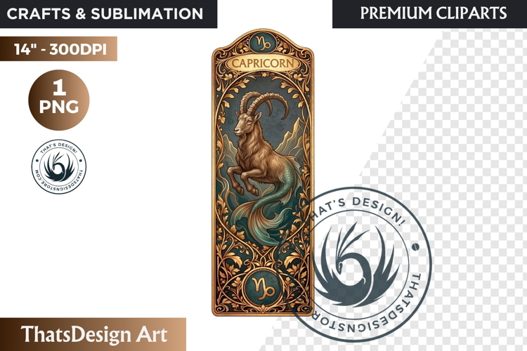 Capricorn Art Nouveau Zodiac Clipart Astrology Bookmark PNG