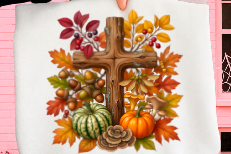 Rustic Autumn Cross & Pumpkins Png
