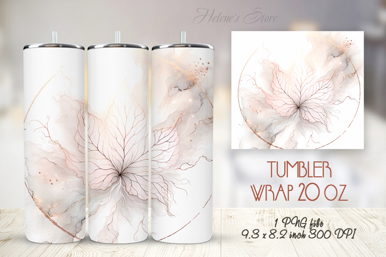Pink watercolor leaves straight tumbler 20oz wrap designs