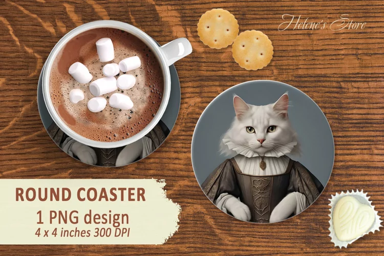 Lady cat Round Coaster sublimation| cat in medieval costume