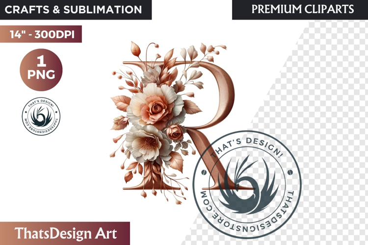 Floral Alphabet wedding Clipart Rose Gold flower letter