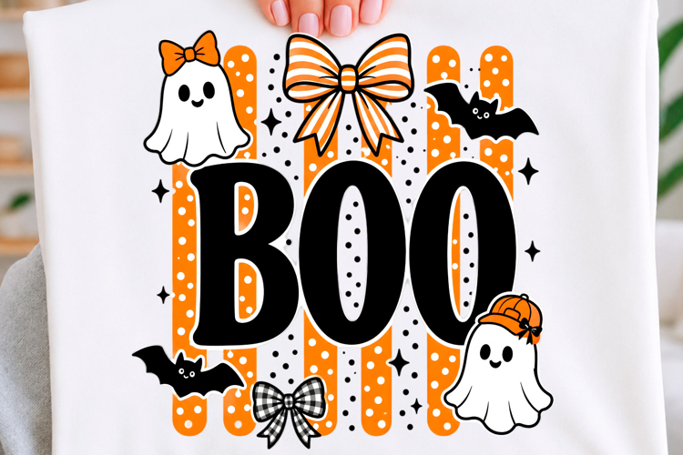 BOO Striped Halloween Ghost PNG,