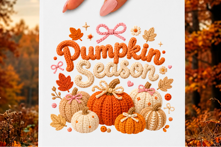 Faux Yarn Pumpkin Season Coquette Png example image 1