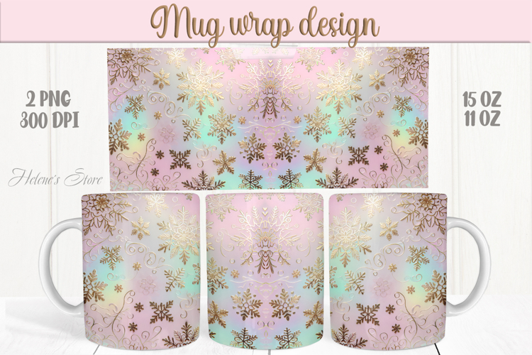Pastel Christmas mug wrap png |Snowflakes mug sublimation