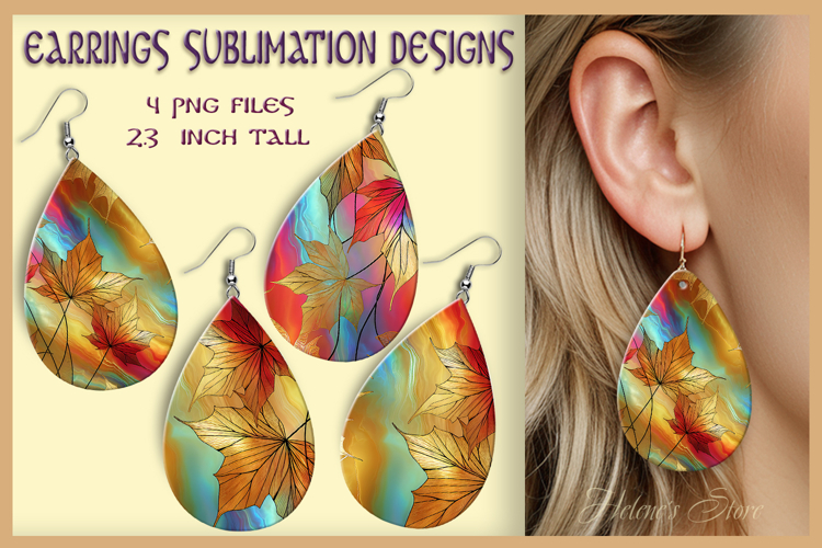 Autumn leaves earrings | Fall Teardrop earring sublimation