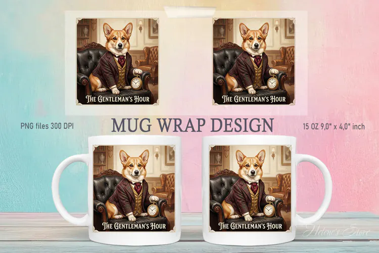 Funny Gentlemen Dog mug wrap sublimation 15 oz|British Style
