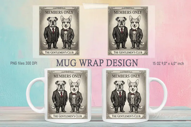 Funny Gentlemen Dog mug wrap sublimation 15 oz|British Style