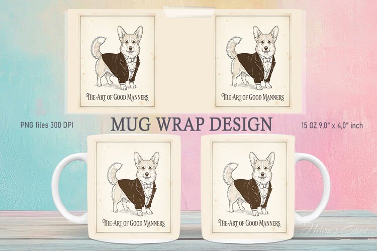 Corgi Gentlemen Dog mug wrap sublimation 15 oz|British Style example image 1