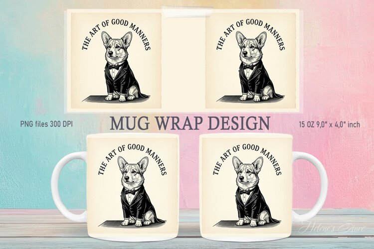 Corgi Gentlemen Dog mug wrap sublimation 15 oz|British Style example image 1