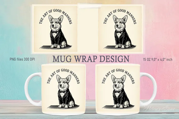 Corgi Gentlemen Dog mug wrap sublimation 15 oz|British Style