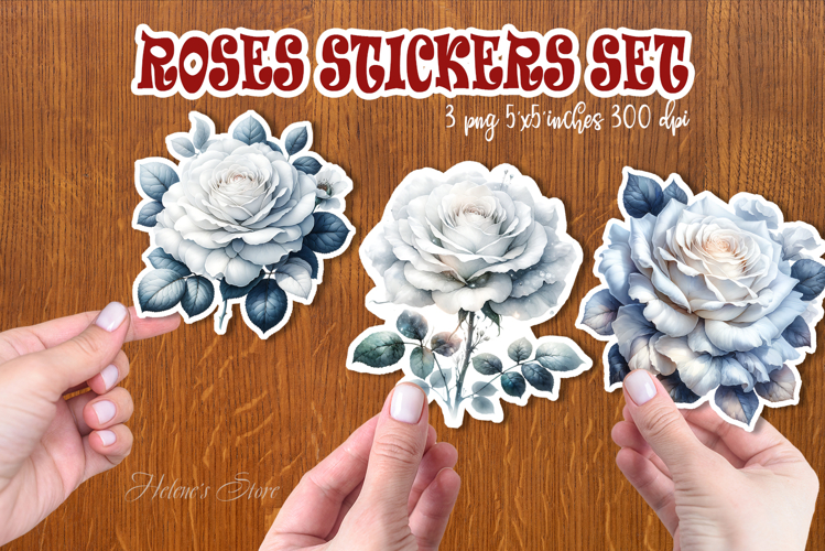 Watercolor rose flower printables stickers | White roses png