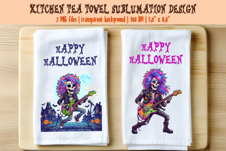Funny Halloween Rock Skeleton kitchen towel designs PNG