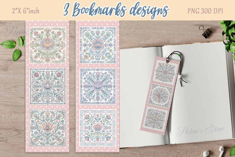 Pastel floral pattern Printable bookmark png |3 Book craft