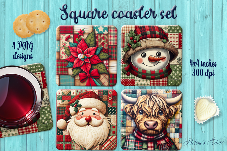 Christmas Rustic Patchwork square coasters wrap sublimation