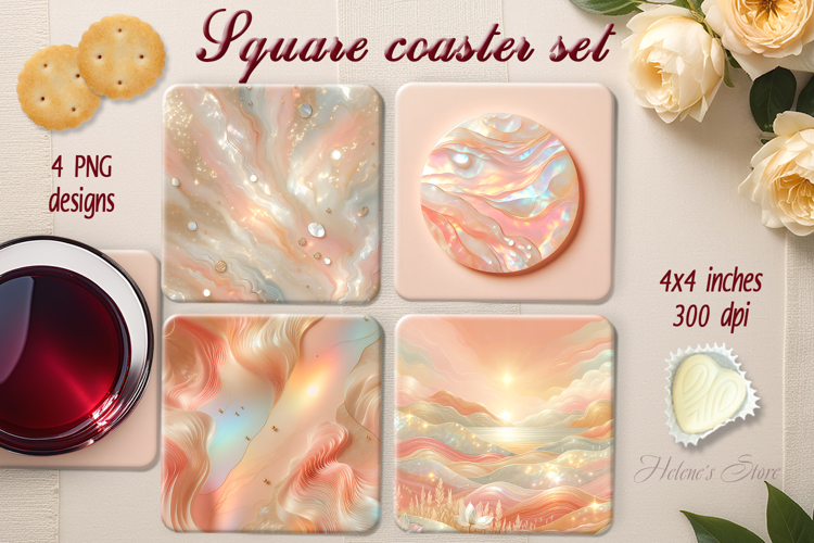 Pastel orange abstract square coaster sublimation png