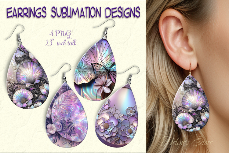 Shine Floral Lilac Iridescent Earrings sublimation designs