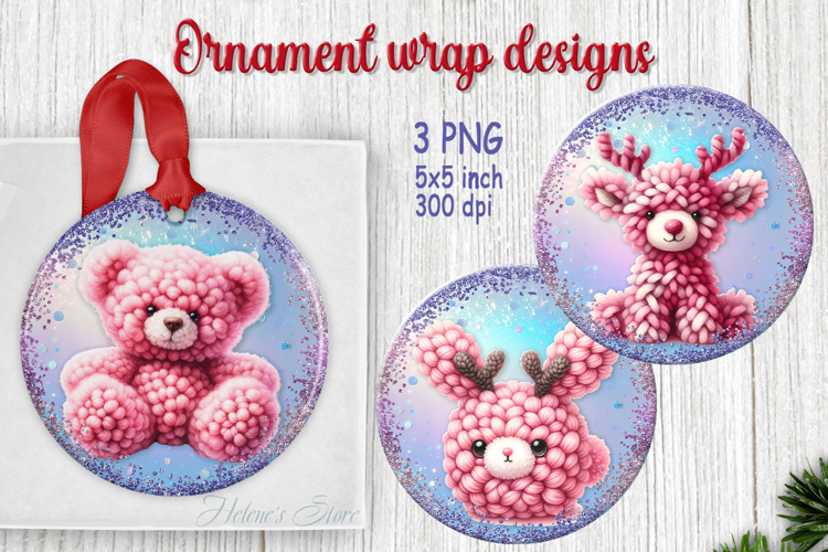 Christmas sweet bear round ornament designs png| Pink deer