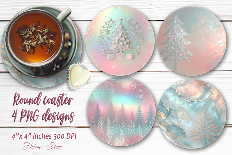 Silver Christmas tree round coaster sublimation designs png