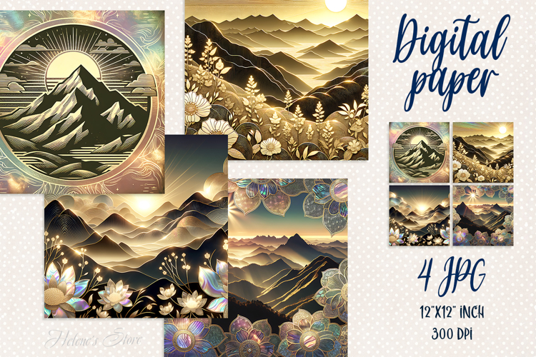Mountains digital paper| Cute fanatsy scrap booking papers