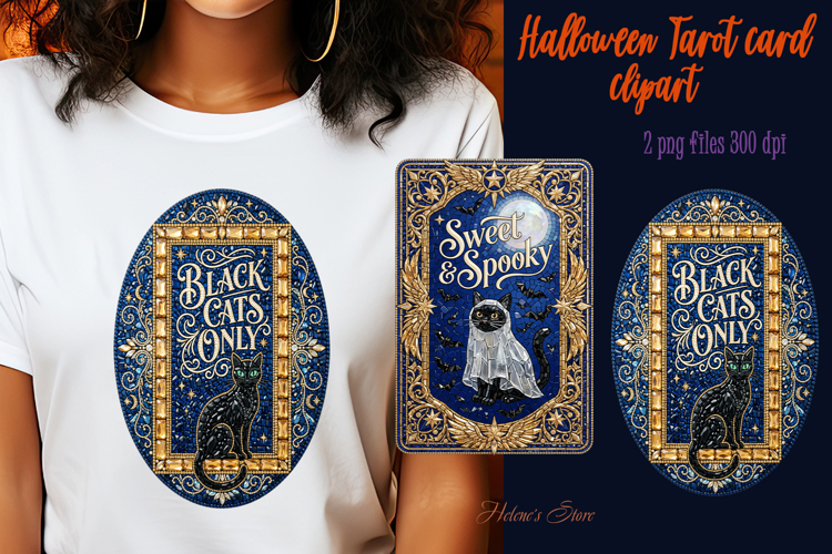 Black Cat Club sublimation design|Halloween Tarot card png