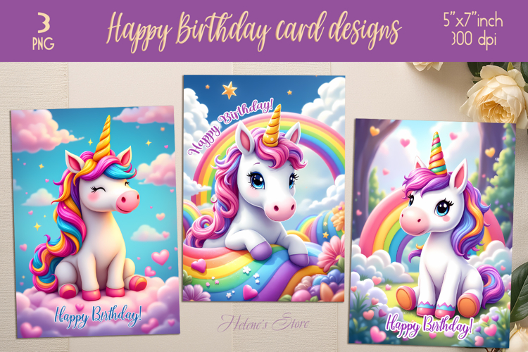 Funny unicorn greeting card designs | Happy Birthday cards