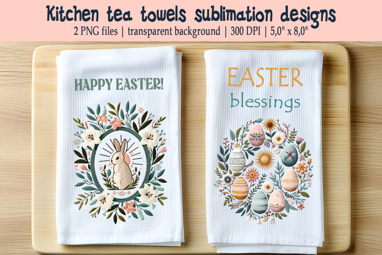 Easter cross with flowers kitchen tea towel sublimation png