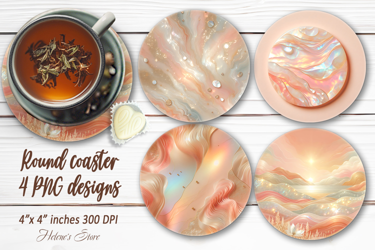 Pastel send pearl abstract round coaster sublimation png