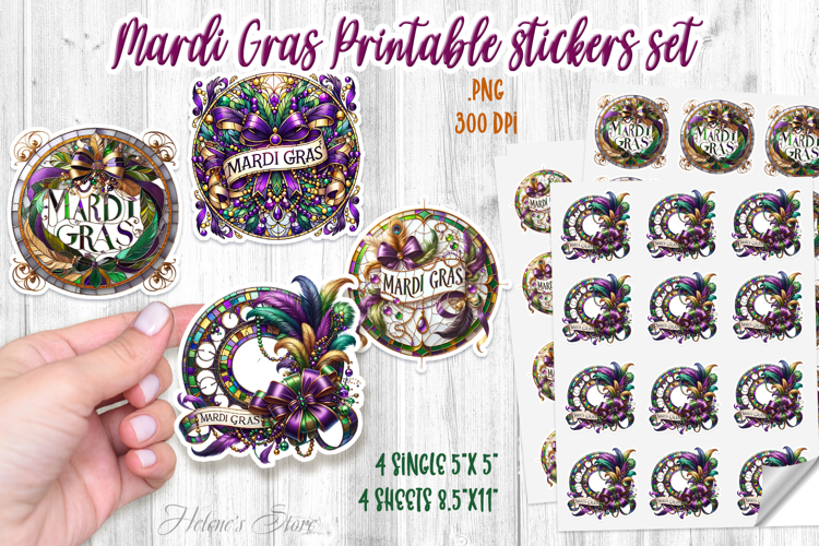 Mardi Gras coquette bow printables stickers and sheet