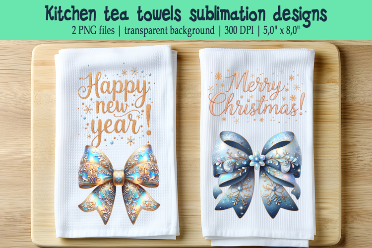 Christmas Coquette bows sublimation kitchen tea towel png