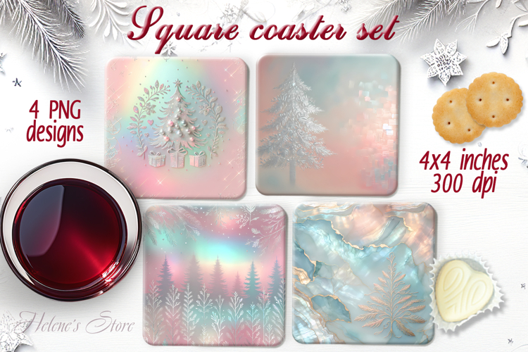 Silver Christmas tree square coaster sublimation designs png