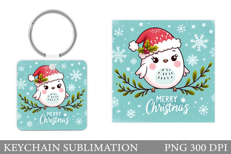Christmas Bird Keychain. Christmas Keychain Sublimation example image 1