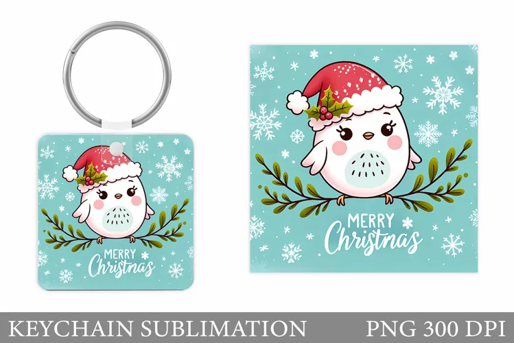 Christmas Bird Keychain. Christmas Keychain Sublimation