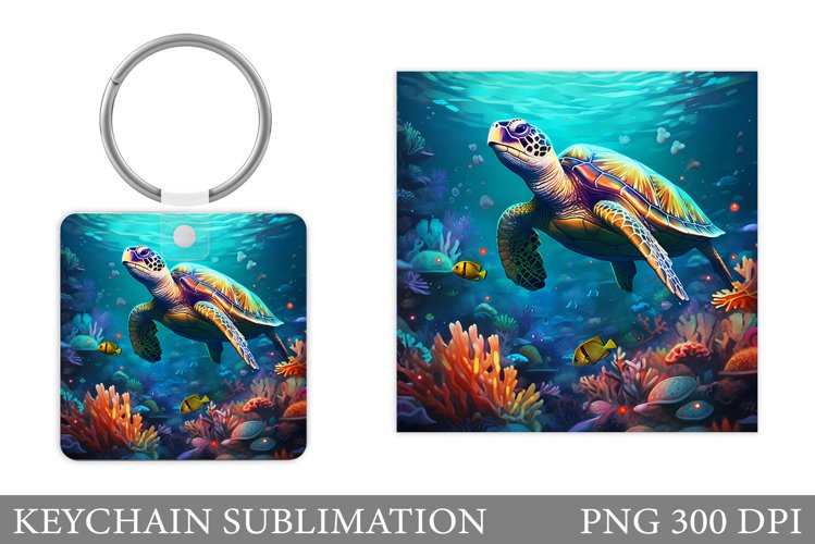 Turtle Keychain Sublimation. Turtle Keychain Design example image 1