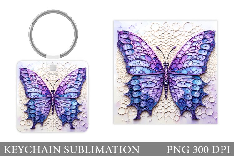 Butterfly Square Keychain. Butterfly Keychain Sublimation example image 1