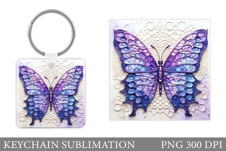 Butterfly Square Keychain. Butterfly Keychain Sublimation