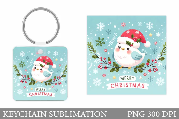Christmas Bird Keychain. Christmas Keychain Sublimation