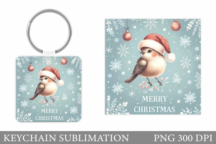 Christmas Bird Keychain. Christmas Keychain Sublimation