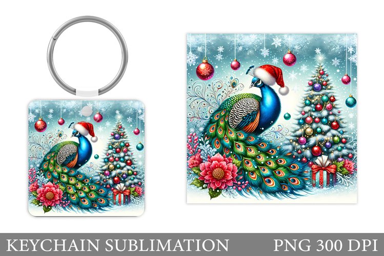 Christmas Peacock Keychain. Christmas Keychain Sublimation example image 1