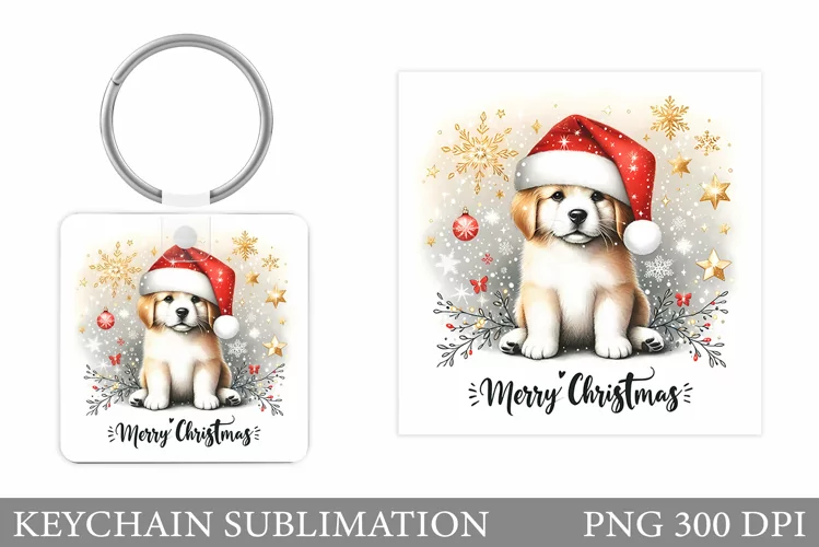Christmas Dog Keychain. Christmas Keychain Sublimation