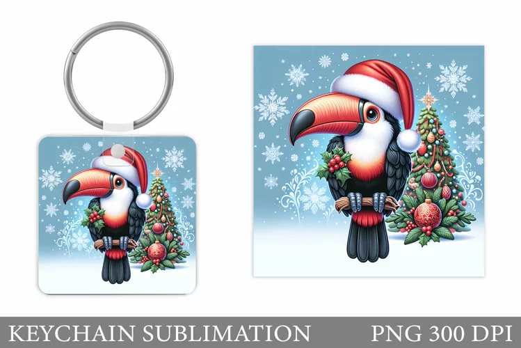 Christmas Toucan Keychain. Christmas Keychain Sublimation
