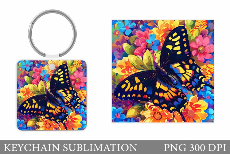 Butterfly Flowers Keychain. Butterfly Keychain Sublimation