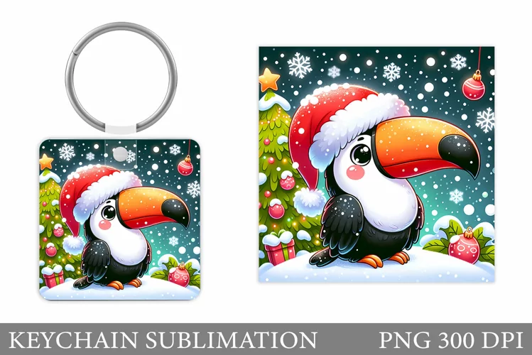 Christmas Toucan Keychain. Christmas Keychain Sublimation