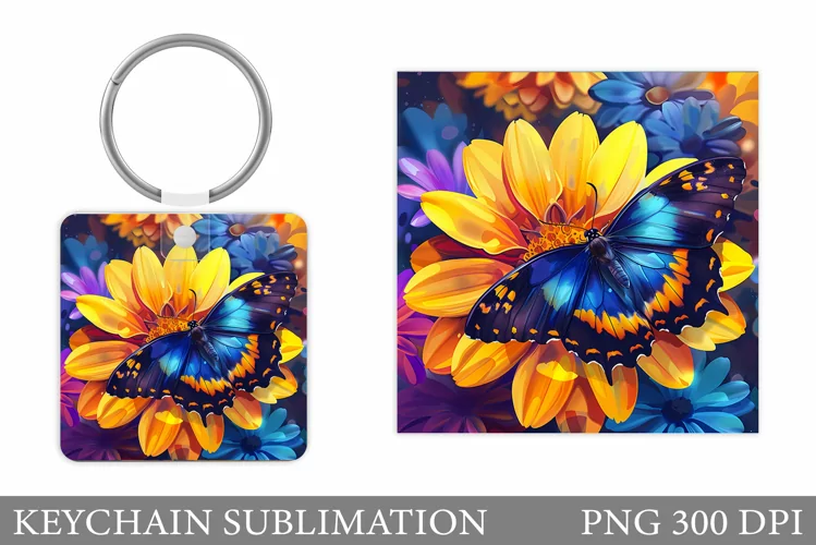 Butterfly Square Keychain. Butterfly Keychain Sublimation