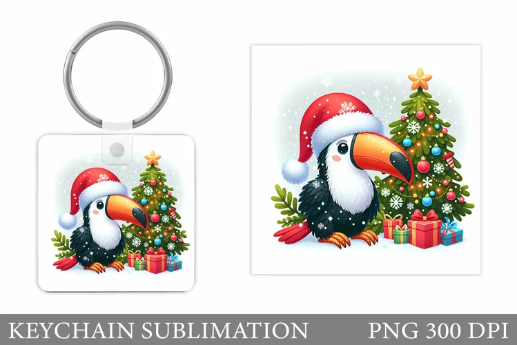 Christmas Toucan Keychain. Christmas Keychain Sublimation