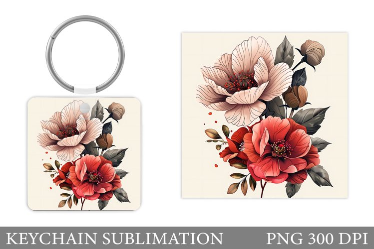 Flowers Keychain Design. Floral Keychain Sublimation example image 1