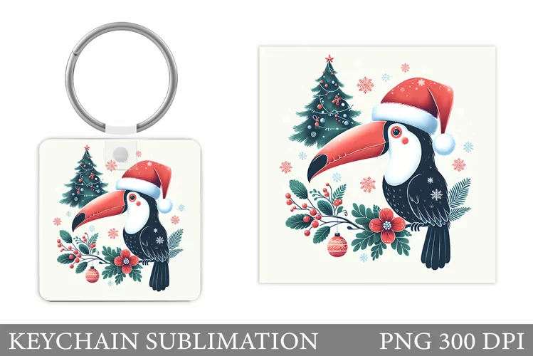 Christmas Toucan Keychain. Christmas Keychain Sublimation
