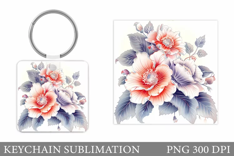 Flowers Keychain Sublimation. Flowers Square Keychain Design