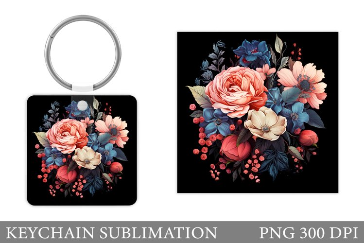 Flowers Keychain Design. Flowers Square Keychain Sublimation