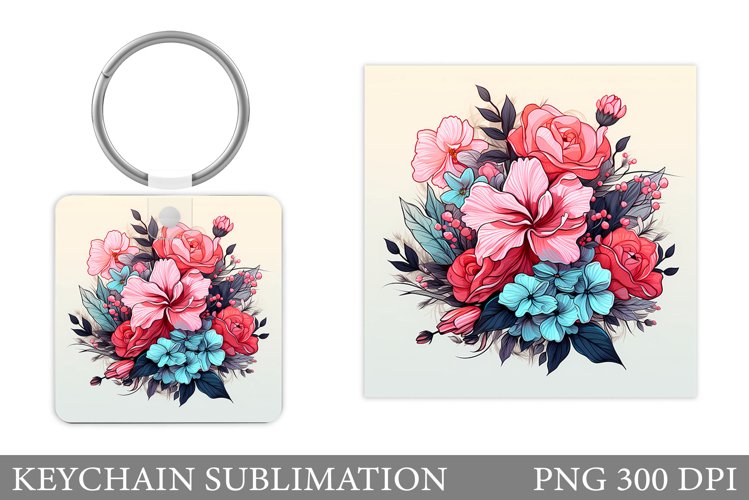 Flowers Keychain Sublimation. Flowers Square Keychain Design