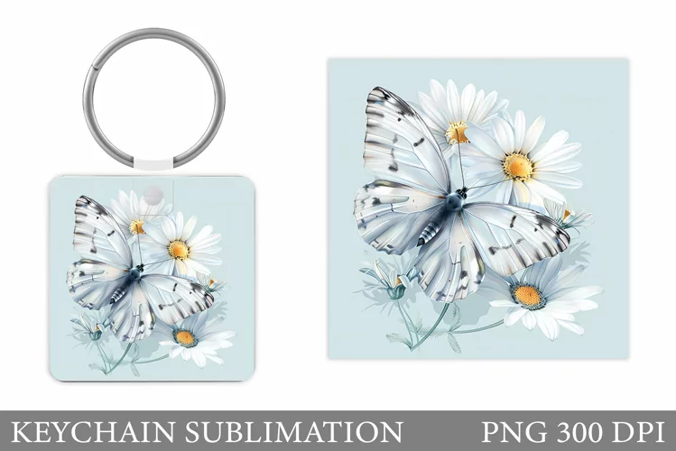 Butterfly Keychain Design. Daisy Flowers Keychain